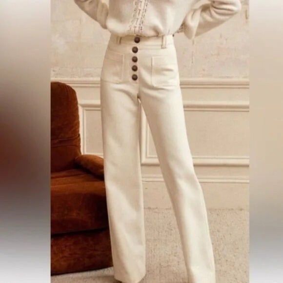 Joie 70's Vibe Soft Corduroy High Rise Patch Pocket Flare Leg Pants Off White 6 - Picture 1 of 12